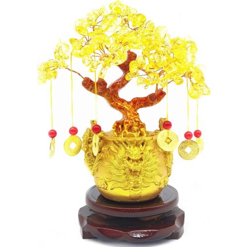 Feng Shui naturale giallo quarzo Crystal Money Tree bonsai stile